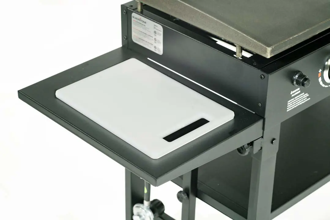 Blackstone 1853 Flat Top Gas Grill 2 Burner Propane Fuelled Rear Grease Management System 28�� Outdoor Griddle Station for Camping with Built in Cutting Board and Garbage Holder, 28 Inch, Black