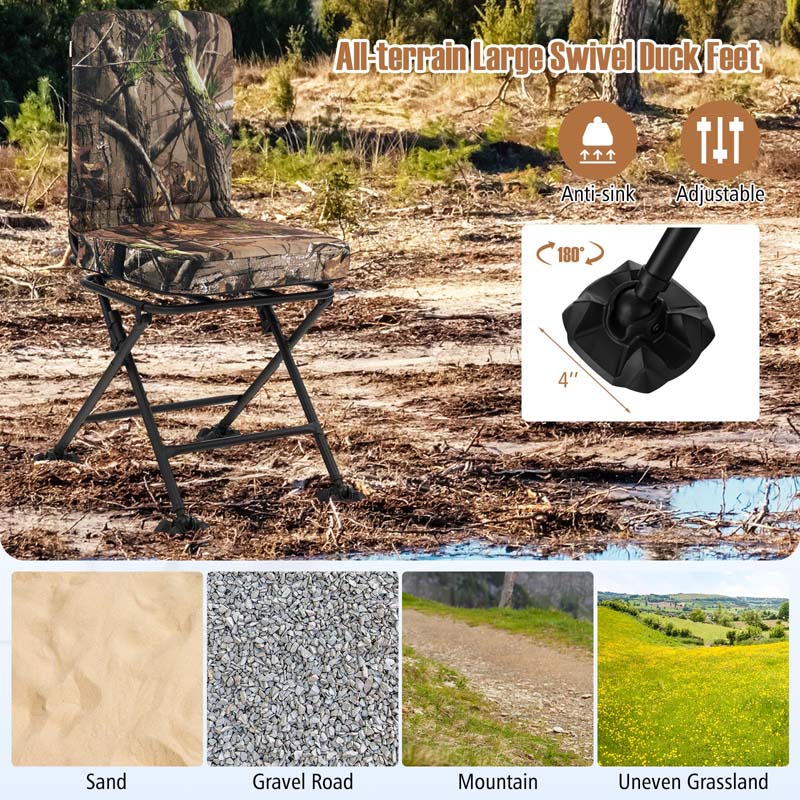 360�� Swivel Hunting Blind Chair with All-Terrain Duck Feet, 330LBS Capacity, Folding Silent Deer Hunting Chair, Portable Ground Blind Chair