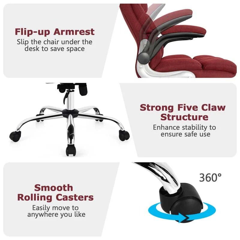 Linen Fabric Thick Padding Big & Tall Executive Office Chair with Flip-up Armrest, Swivel High Back Computer Desk Chair