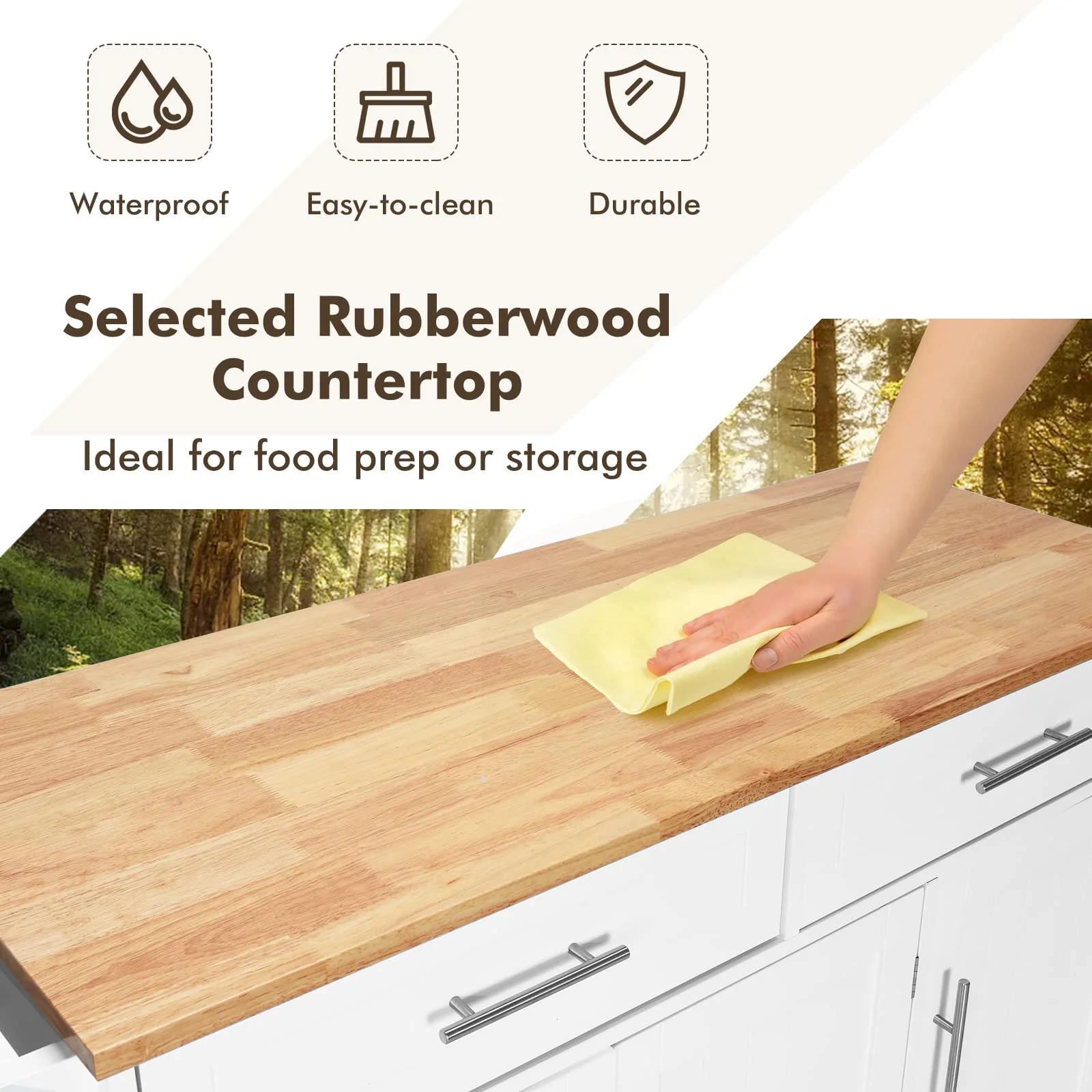 Giantex Mobile Kitchen Island Cart, Rolling Storage Trolley with Towel Bar, 2 Deep Drawers, 3 Door Cabinets