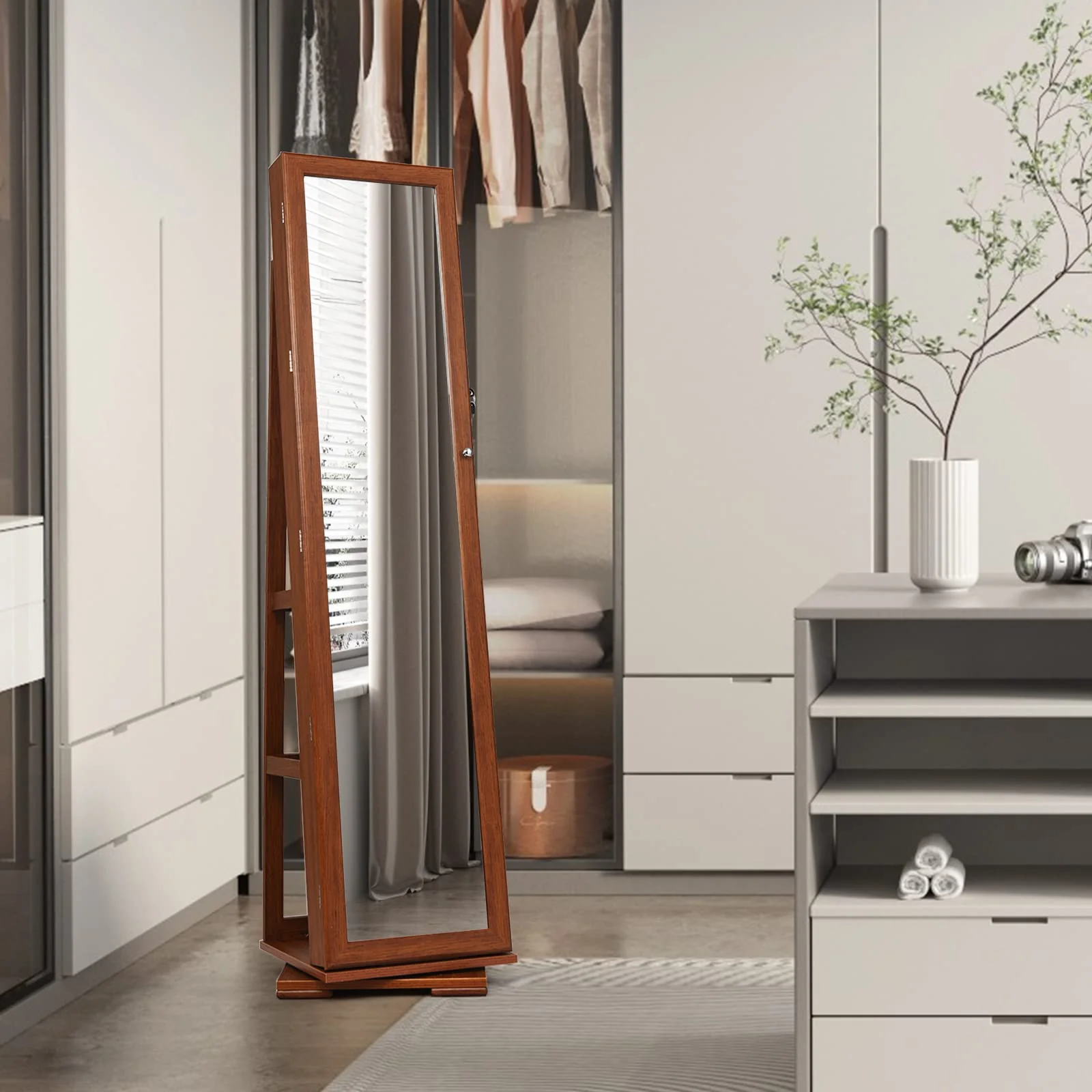 Giantex 360 Rotating Mirrored Jewelry Cabinet, Free Standing Jewelry Armoire, Full Length Mirror