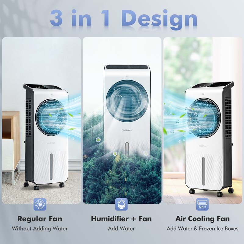 Portable Evaporative Air Cooler, 3-in-1 Swamp Cooler with Fan & Humidifier, 360�� Rotating Fan Blade, 12H Timer