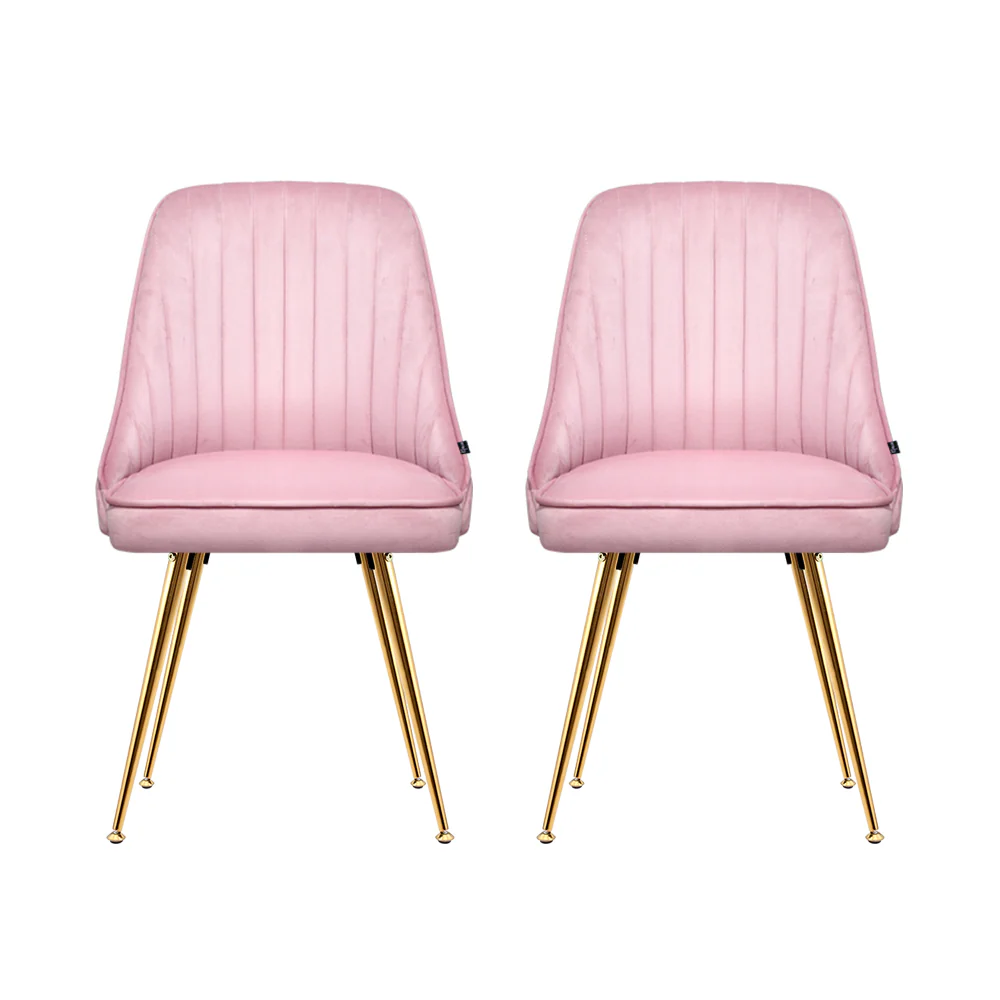 Artiss Dining Chairs Set of 2 Velvet Channel Tufted Pink