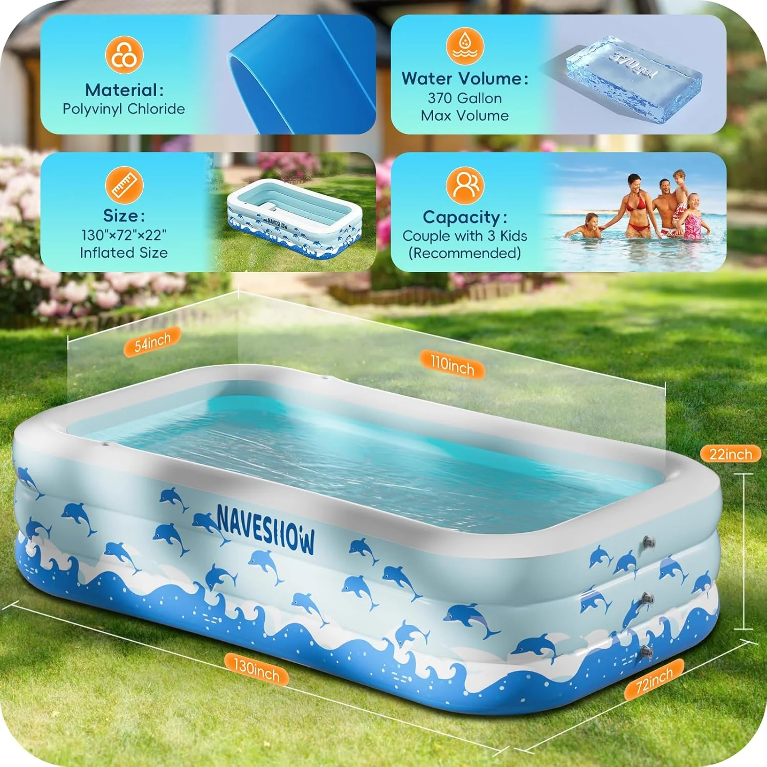 Inflatable Swimming Pool with Seats, 130