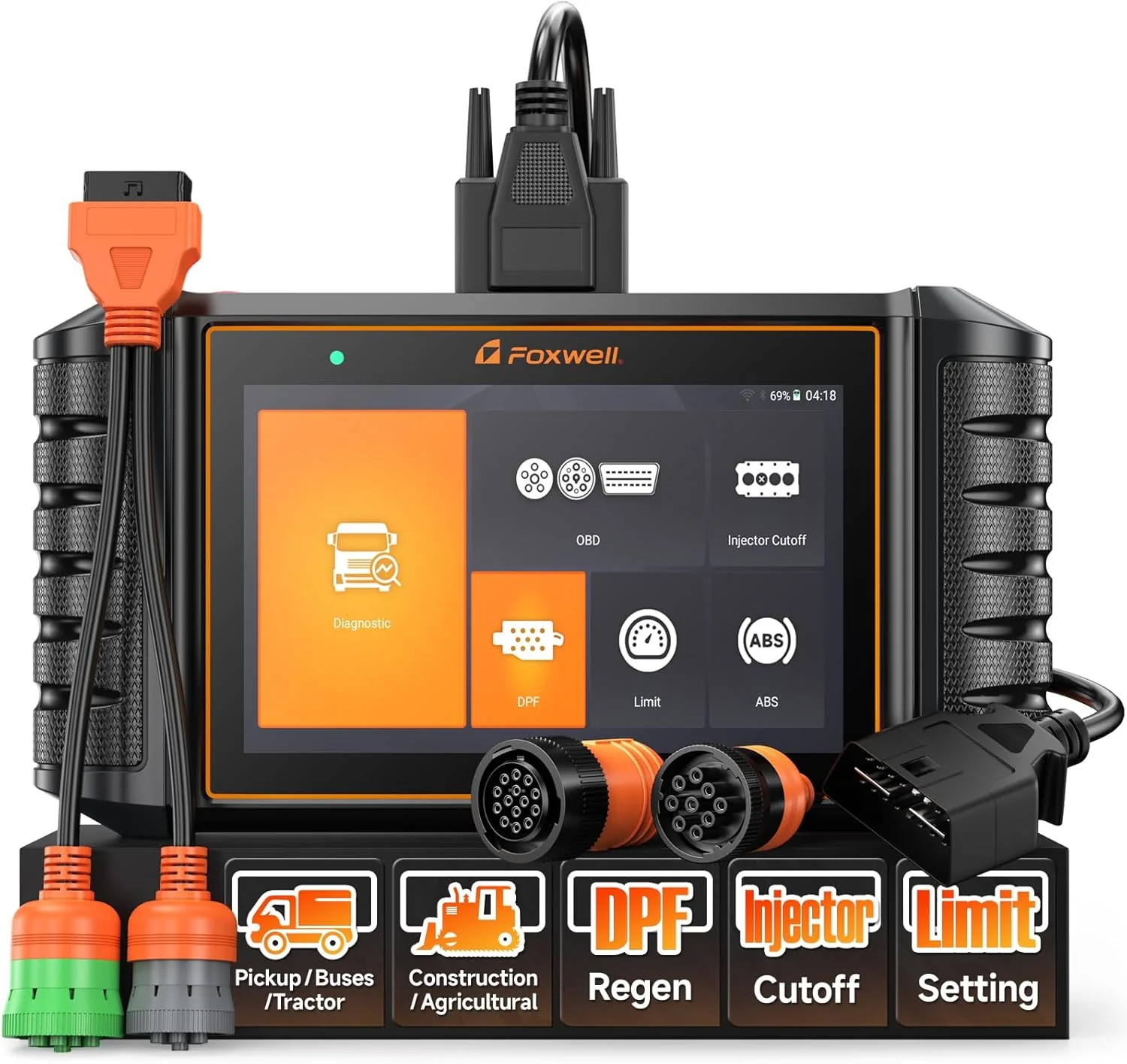Heavy Duty Truck Scanner with DPF Regen/Injector Cutoff/Limit Setting, Full System Diesel Diagnostic Scan Tool for Cummins, Detroit, Caterpillar, Paccar, Hino & More Pickup Semi Trucks