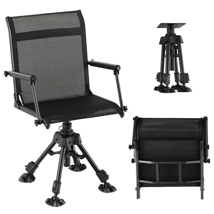 360�� Swivel Silent Folding Hunting Blind Chair for Shooting Fishing, Portable Sniper Seat with 4 Adjustable Legs, All-Terrain Foot Pads