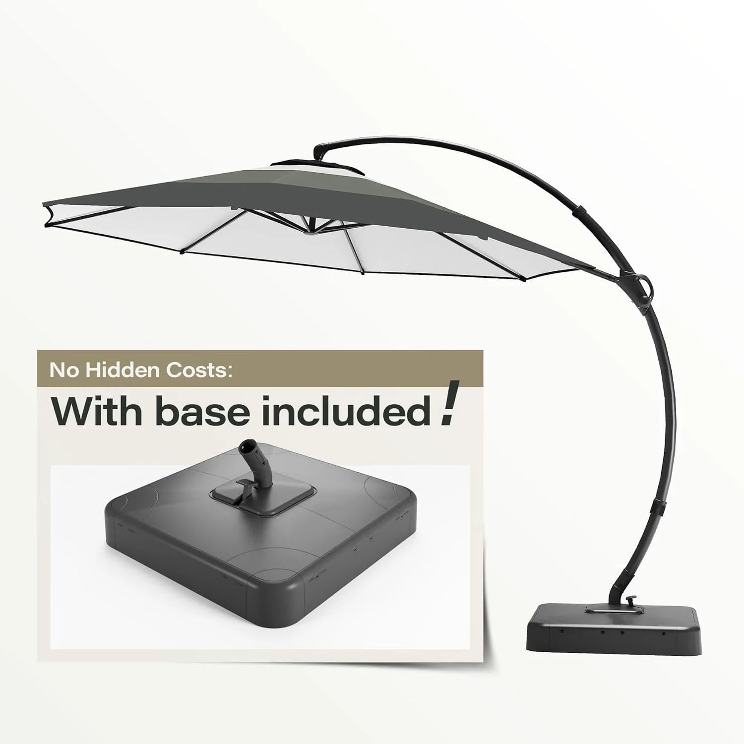 LAUSAINT HOME Outdoor Patio Umbrella with Base included, 11 FT Deluxe Curvy Cantilever Umbrella Heavy Duty Offset Hanging Umbrella with 360�� Rotation for Market, Pool, Garden, Backyard, Deck (Beige)