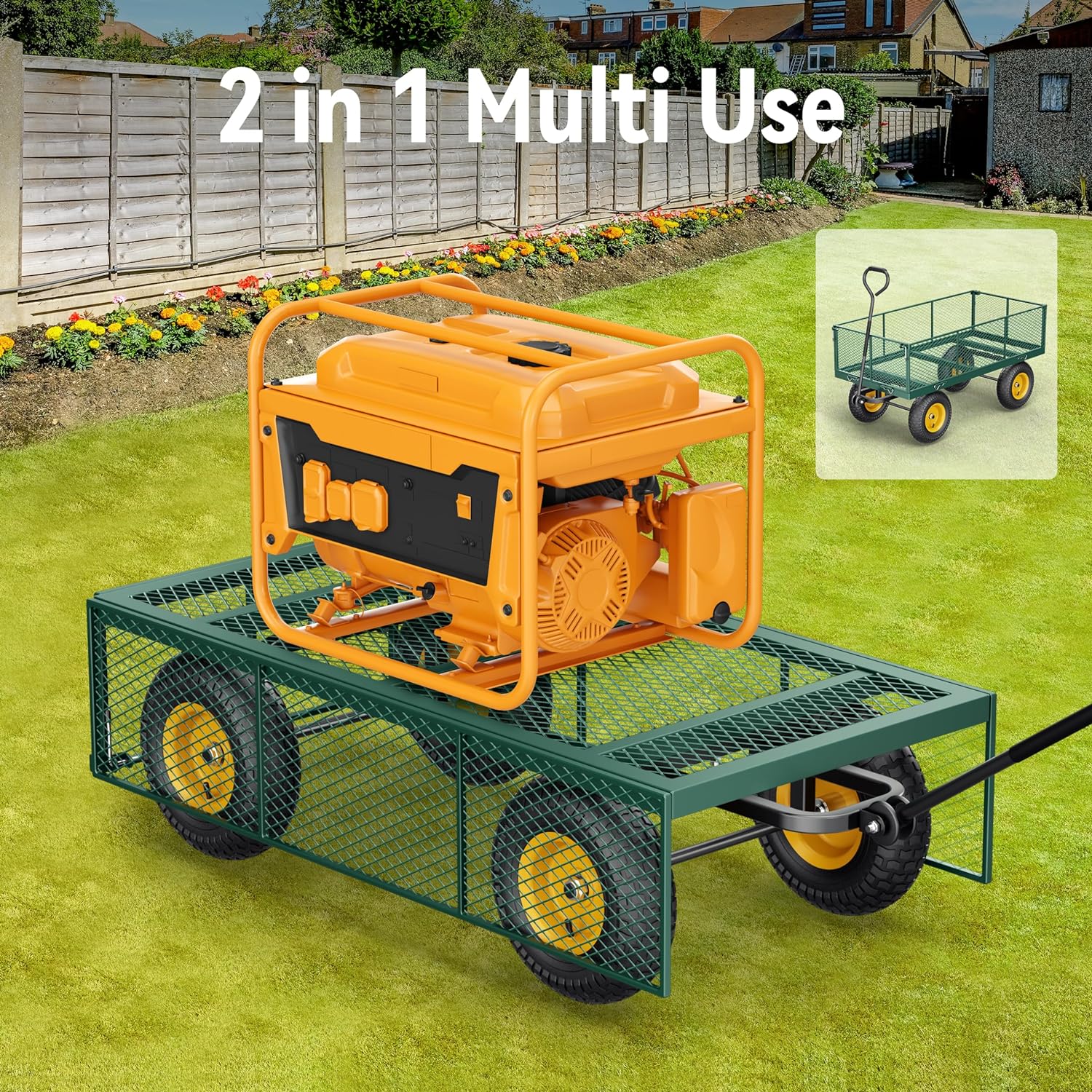 Steel Garden Cart, 2-in-1 1400 lbs Heavy Duty Utility Wagon, with Removable Mesh Sides to Convert into Flatbed, 240?? U-Turn 13