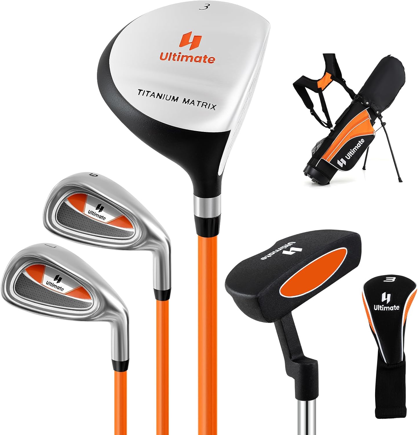 Junior Complete Golf Clubs Set for Kids, Right Hand Golf Clubs w/Stand Bag, Aged 8-10