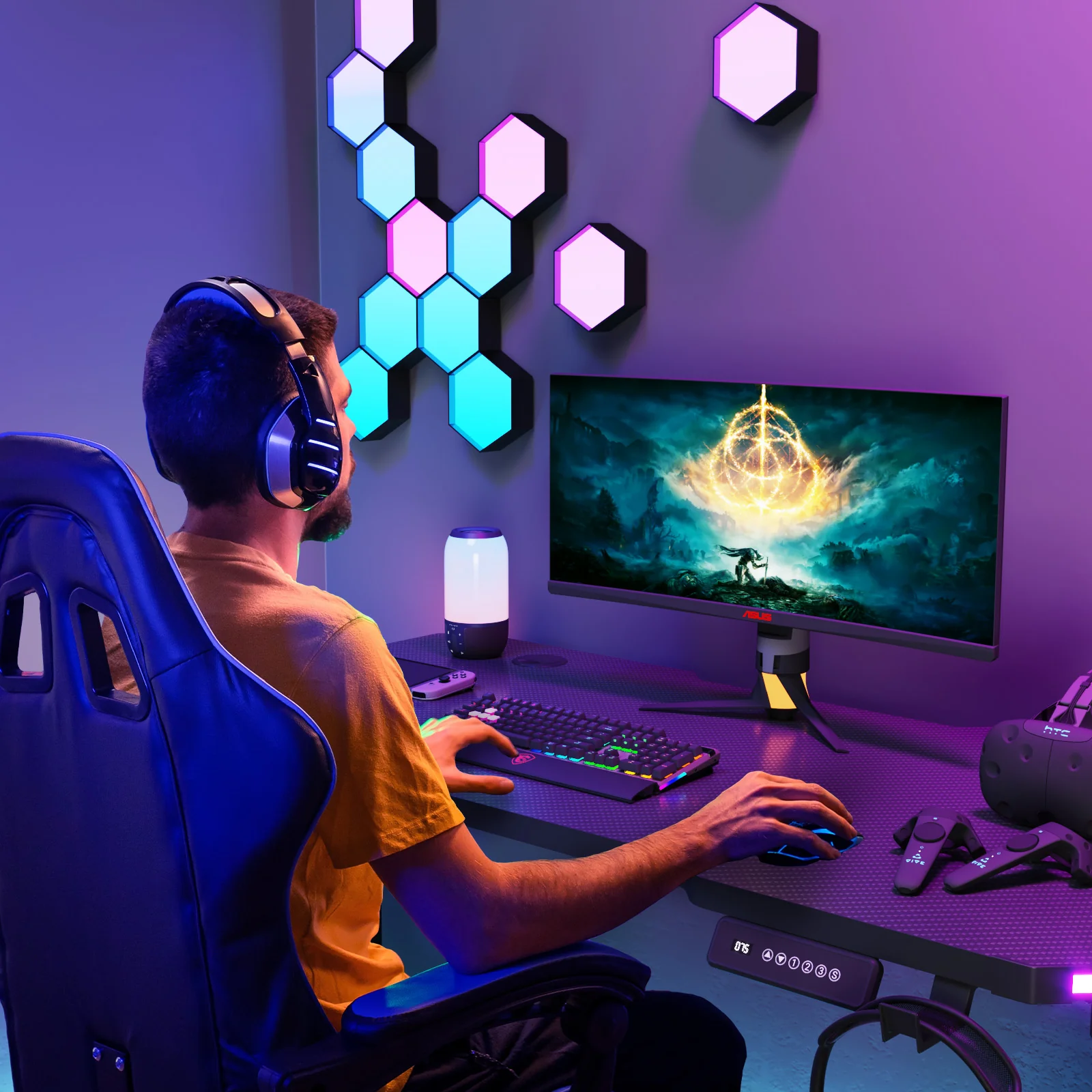 Electric Standing Gaming Desk RGB LED 120cm