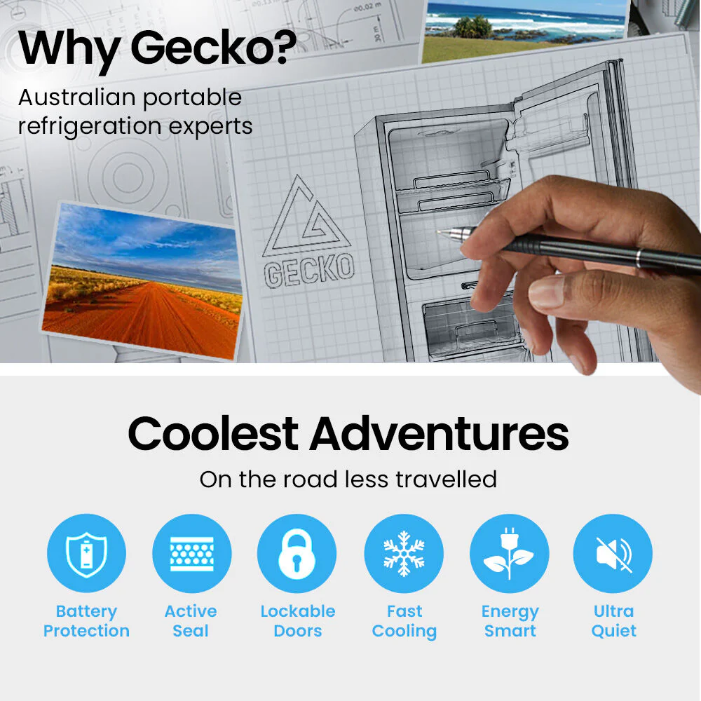 GECKO 119L Upright Portable Fridge / Freezer, 12V/24V for Motorhome and Caravan, Silver