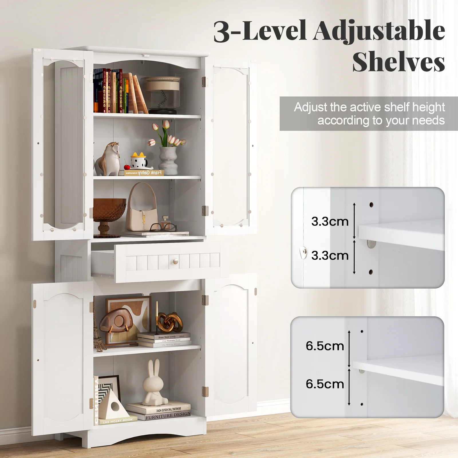160 cm Tall Bathroom Storage Cabinet Freestanding Linen Cabinet Pantry Cabinet