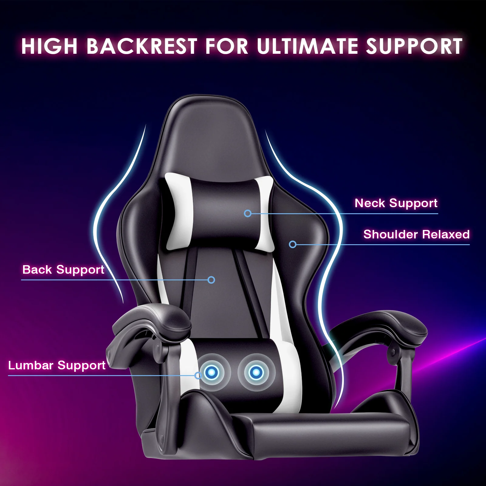 Gaming Chair Massage Lumbar with Footrest White
