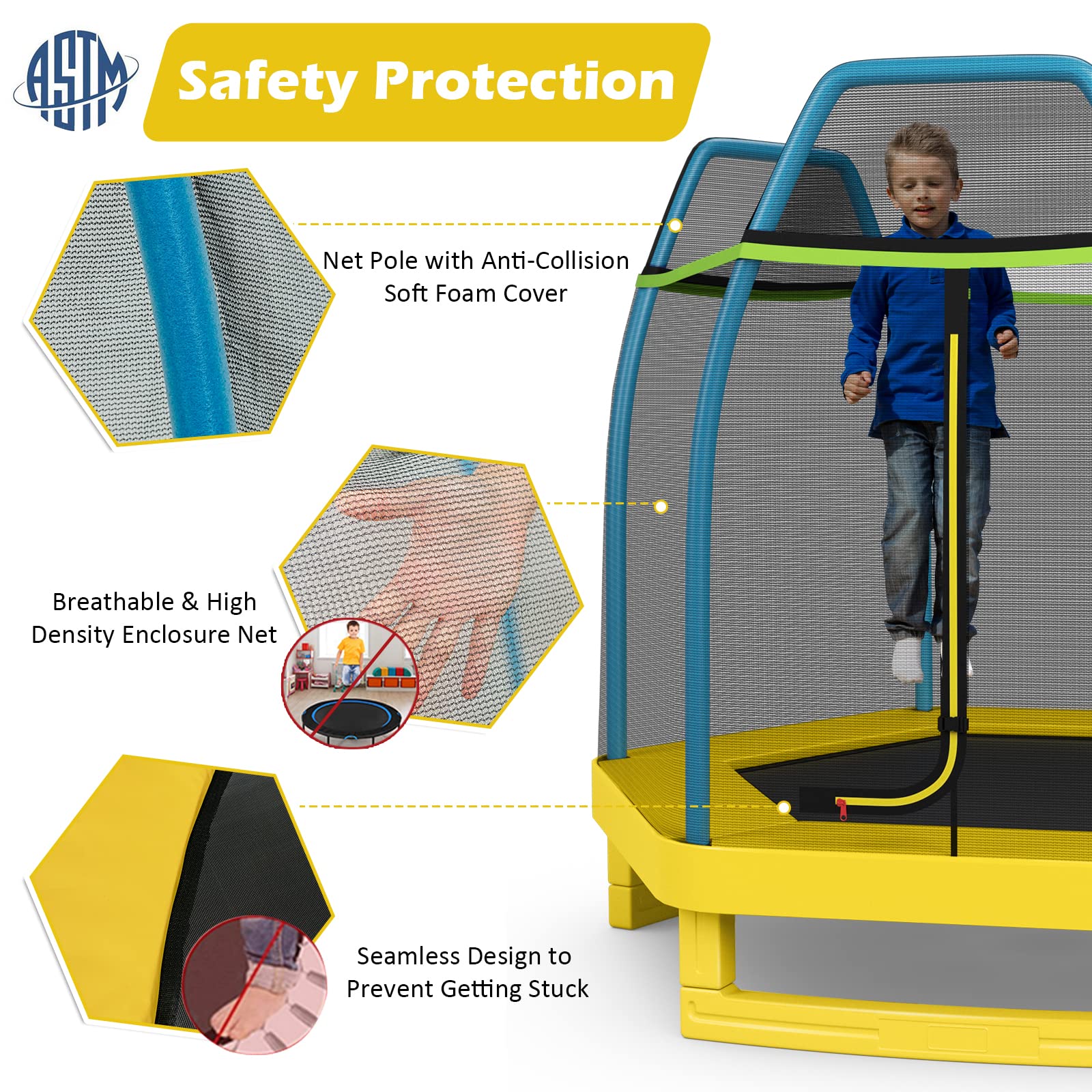 7FT Kids Trampoline with Safety Enclosure Net