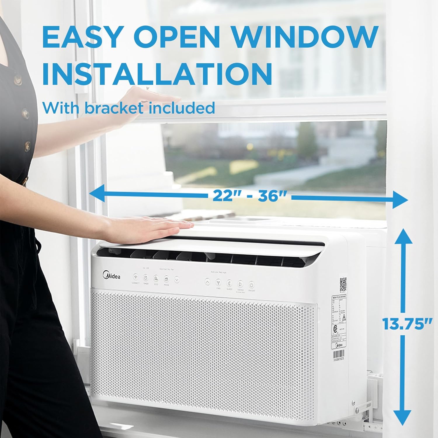 8,000 BTU U-Shaped Smart Inverter Air Conditioner Cools up to 350 Sq. Ft., Ultra Quiet with Open Window Flexibility, Compatible with Alexa, 35% Energy Savings, Remote Control (Renewed)