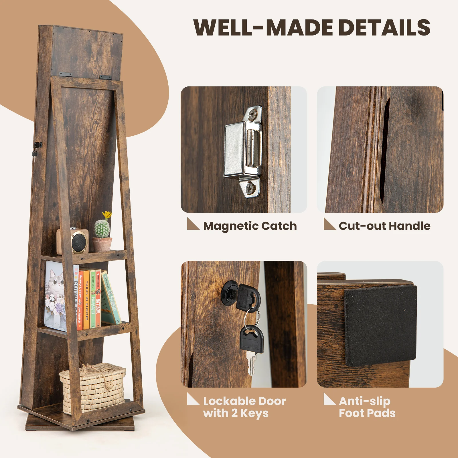 360?? Swivel Jewelry Armoire, Standing Jewelry Organizer with Full Length Mirror