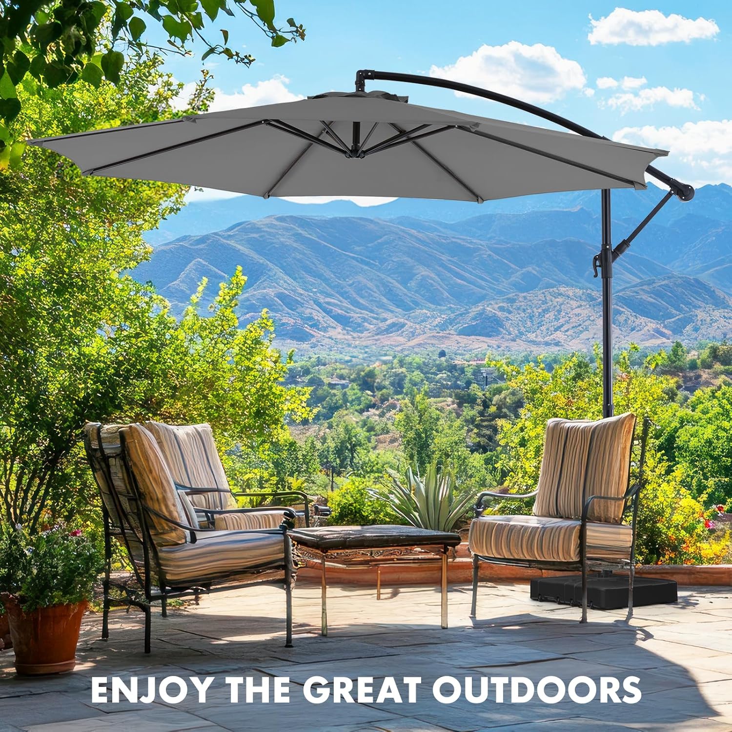 9.8FT Offset Patio Umbrella Hanging Cantilever Umbrella Outdoor Sun Shade with Easy Tilt Adjustment, 8 Ribs, UV Protection for Backyard, Lawn, Garden and Pool, Blue