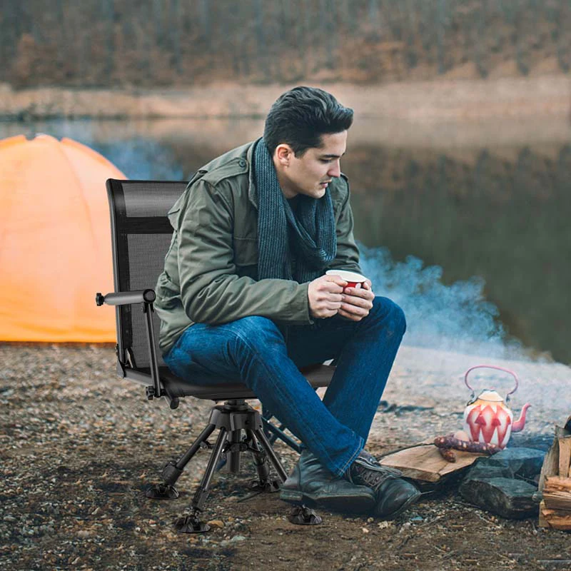 360�� Swivel Silent Folding Hunting Blind Chair for Shooting Fishing, Portable Sniper Seat with 4 Adjustable Legs, All-Terrain Foot Pads