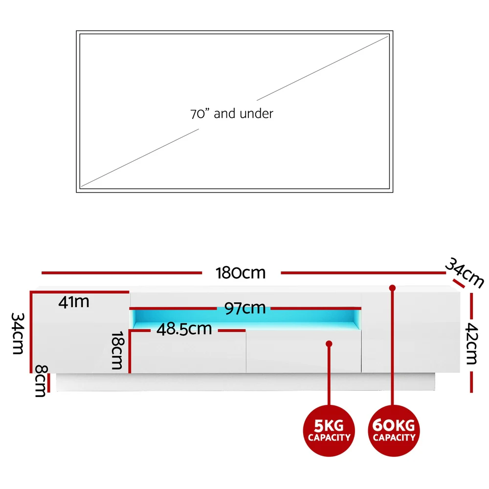 Artiss TV Unit Entertainment Unit Storage Drawer RGB LED 180cm White