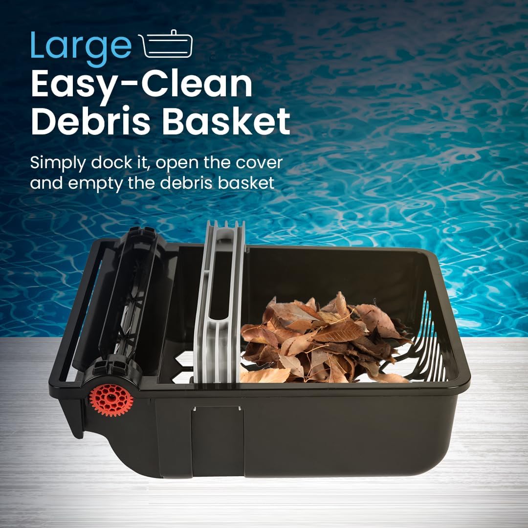 Solar Powered Automatic Robotic Pool Skimmer Cleaner with 30-Hour Continuous Cleaning Battery Power and Re-Engineered Twin Salt Chlorine Tolerant Motors (White)