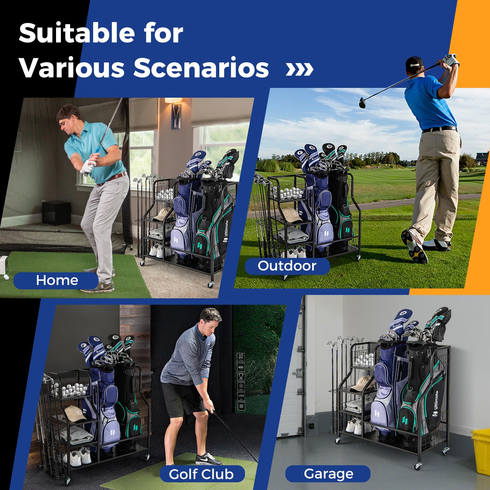 Golf Bag Storage Garage Organizer, Extra Large Storage Stand for 2 Golf Bags