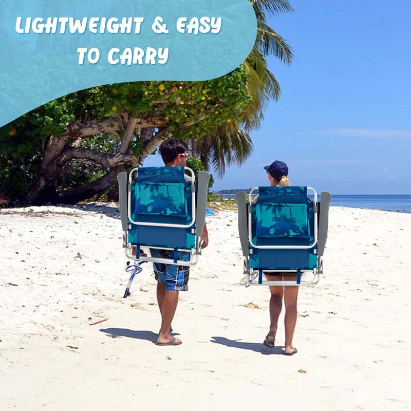 2 Pack 5-Position Outdoor Folding Backpack Beach Chair & Table Set, Patio Lawn Camping Chair Beach Sling Chair