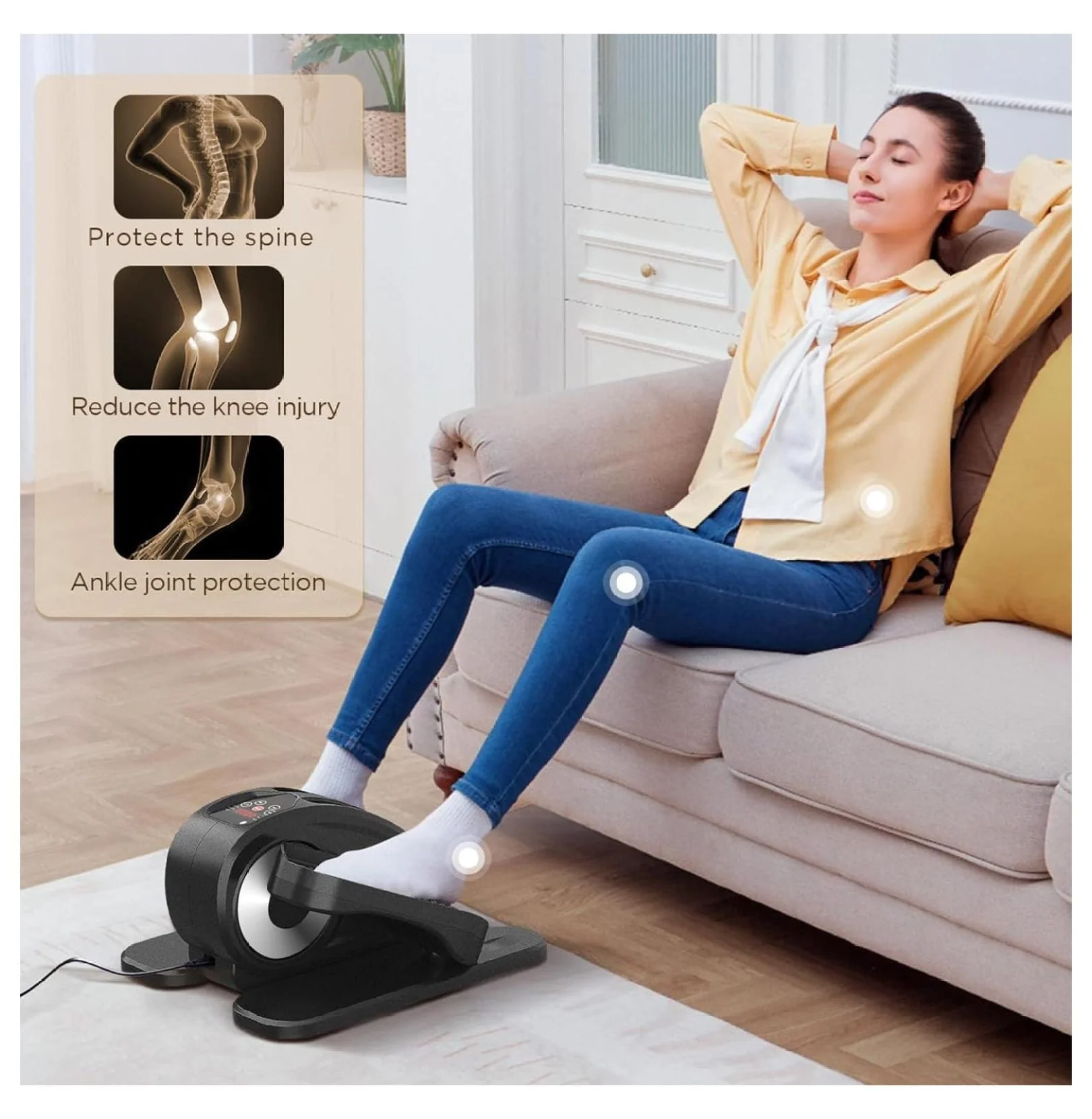 Under Desk Elliptical, Electric Foot Pedal Exerciser, Fully Assembled Seated Elliptical, Compact Portable Elliptical Machine Trainer with Control, Mini Elliptical Leg Exerciser for Home