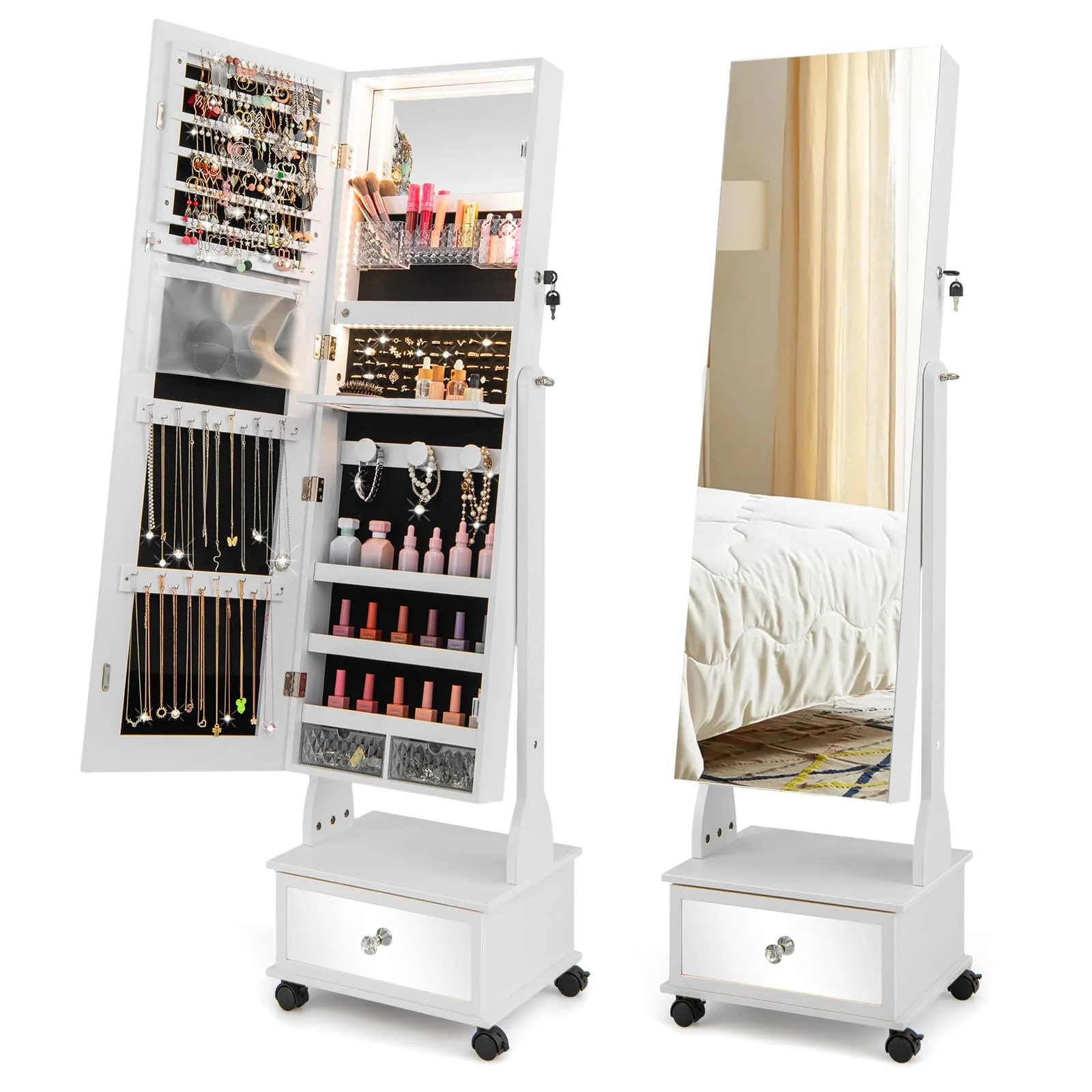 Giantex Standing Jewelry Armoire, Lockable Movable Jewelry Organizer