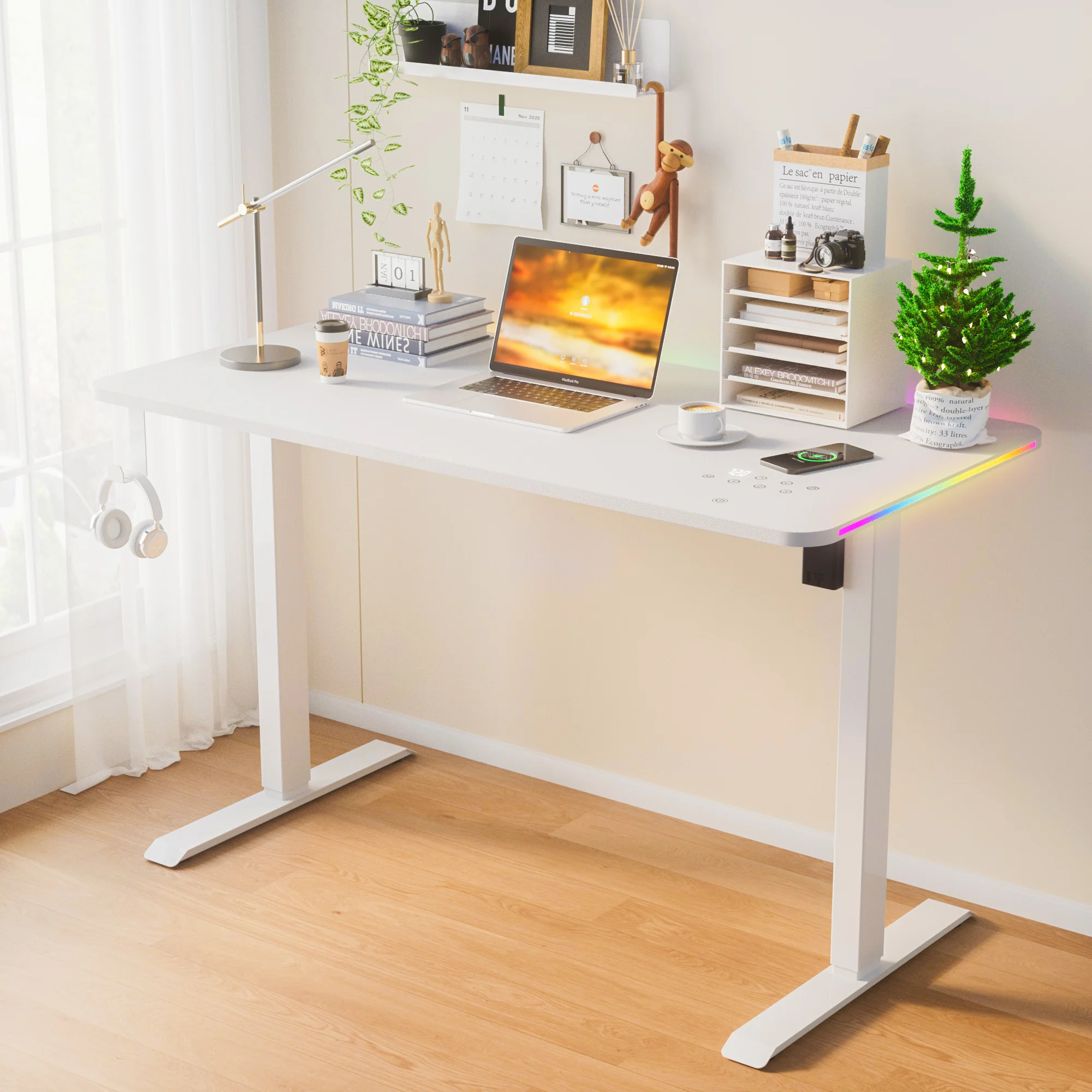 Electric Standing Desk with LED Lights Wireless Charging