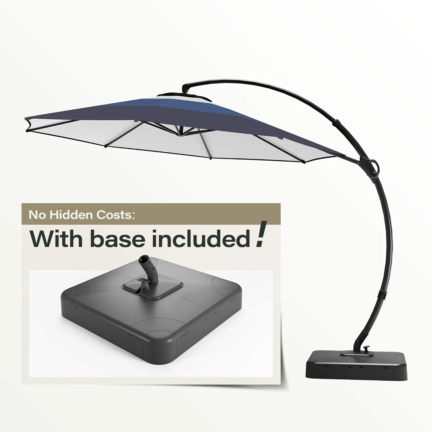 LAUSAINT HOME Outdoor Patio Umbrella with Base included, 11 FT Deluxe Curvy Cantilever Umbrella Heavy Duty Offset Hanging Umbrella with 360�� Rotation for Market, Pool, Garden, Backyard, Deck (Beige)