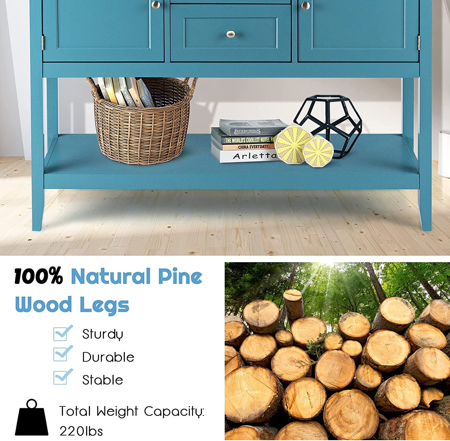 Giantex Buffet Sideboard Cabinet, 2 Drawers & 2 Doors, Side Console Table, Display Desk with Storage Shelf