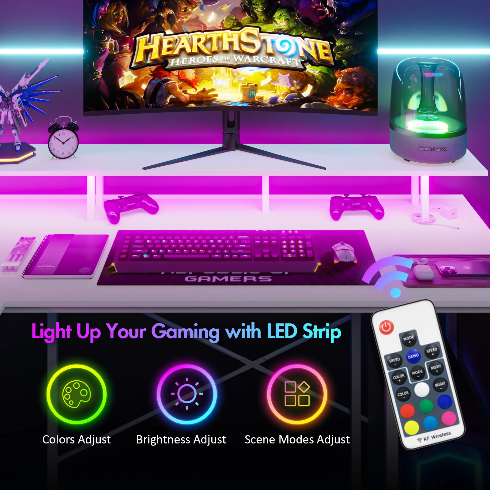 L Shaped Gaming Desk with LED Lights