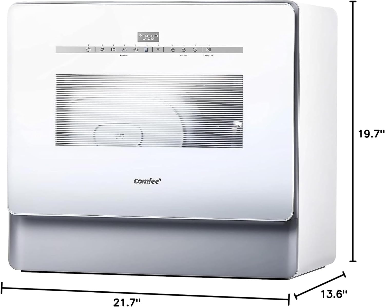 COMFEE' Portable Dishwasher Countertop with 5L Built-in Water Tank, No Hookup Needed, 6 Programs, 360?? Dual Spray, 192?H High-Temp& Air-Dry Function, Mini Dishwasher for RVs, White