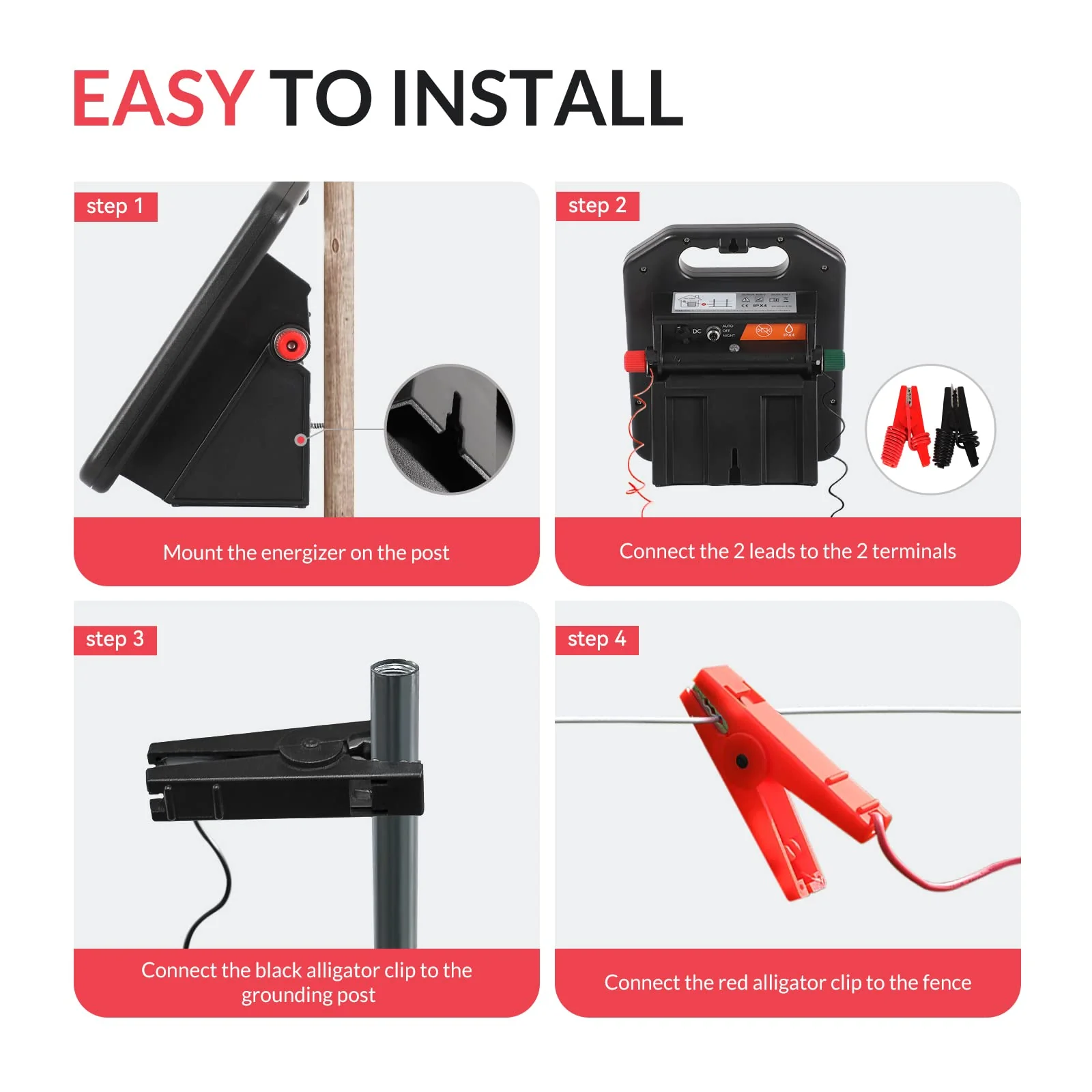 Andmon 10 Miles Solar Electric Fence Charger with Day or Night Mode