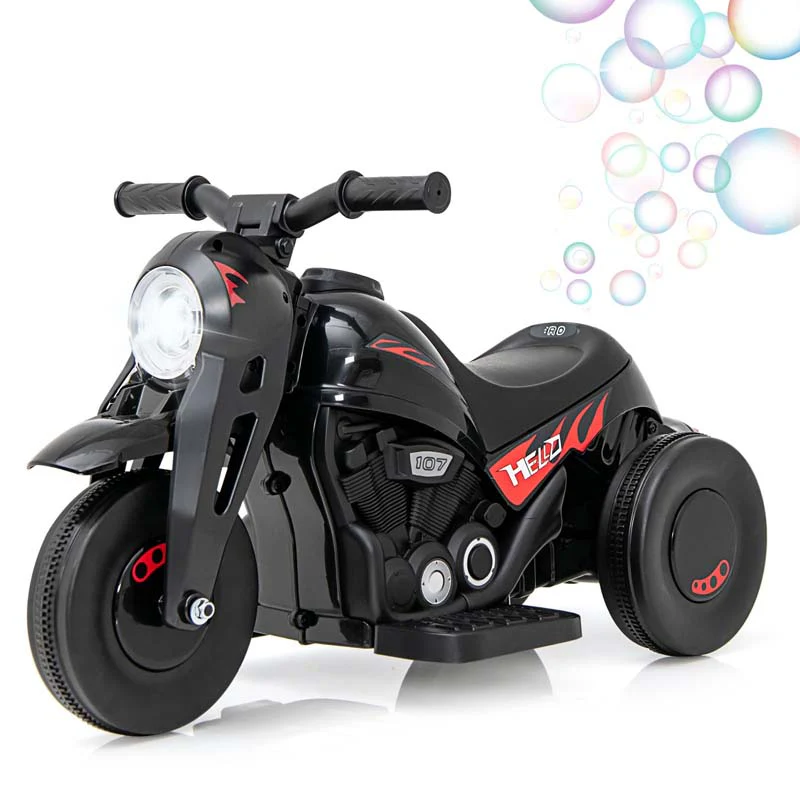 6V Kids Motorcycle w/Automatic Bubble Function & Music, 3-Wheel Vehicle Toy Electric Ride-On Car for Toddlers Ages 3+