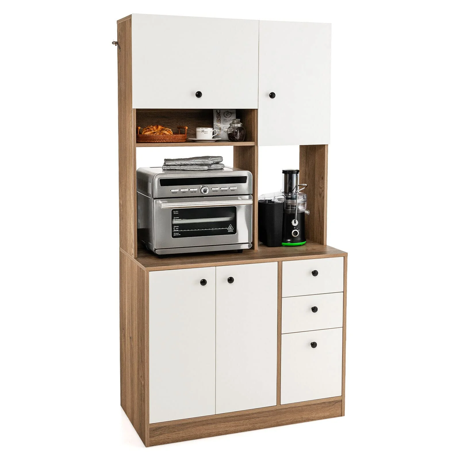 Giantex Buffet Storage Cabinet Kitchen Pantry with 3 Drawers Buffet Sideboard Hutch Cupboard