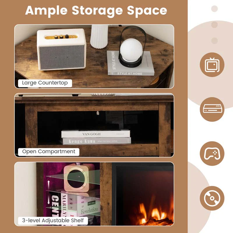 Modern Corner Fireplace TV Stand with LED Lights for TVs up to 50