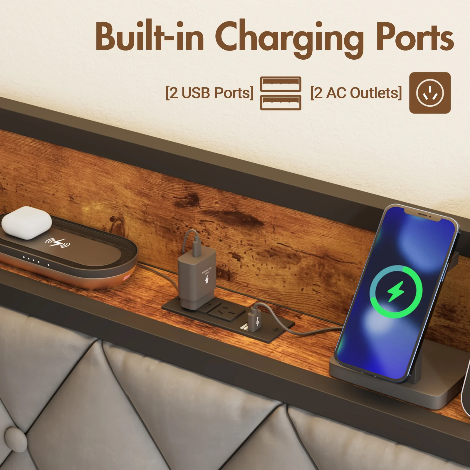 Bed Frame with Charging Station