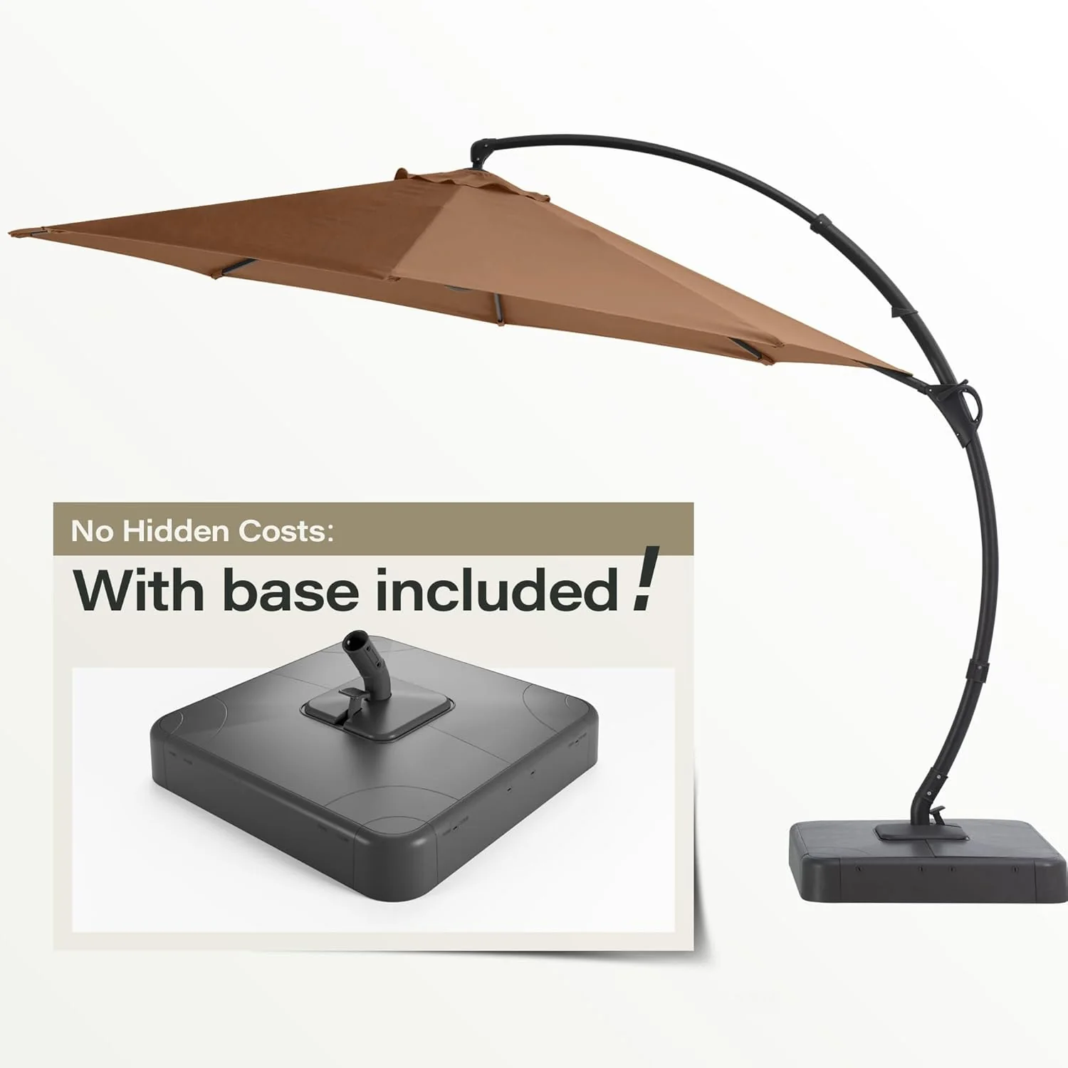 LAUSAINT HOME Outdoor Patio Umbrella with Base included, 11 FT Deluxe Curvy Cantilever Umbrella Heavy Duty Offset Hanging Umbrella with 360�� Rotation for Market, Pool, Garden, Backyard, Deck (Beige)