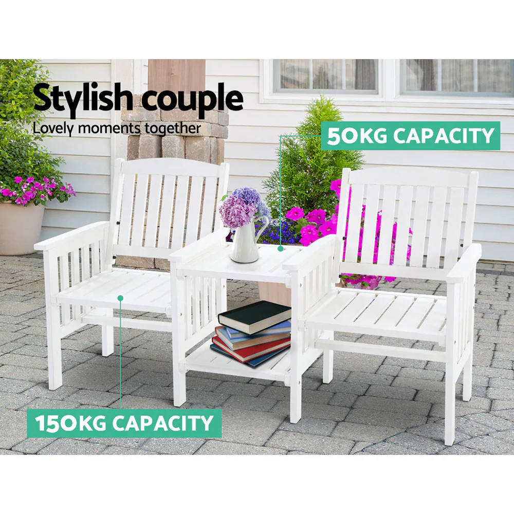 Weather-Resistant 2-Seater Garden Bench with Table, Gardeon