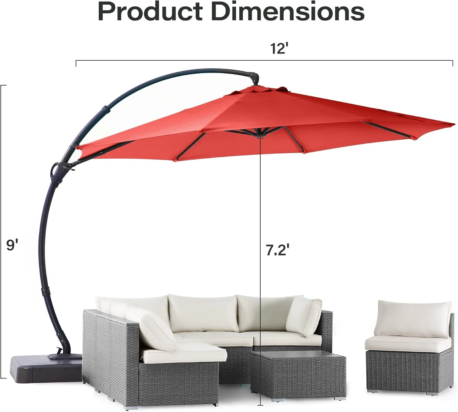 LAUSAINT HOME Outdoor Patio Umbrella with Base included, 11 FT Deluxe Curvy Cantilever Umbrella Heavy Duty Offset Hanging Umbrella with 360�� Rotation for Market, Pool, Garden, Backyard, Deck (Beige)