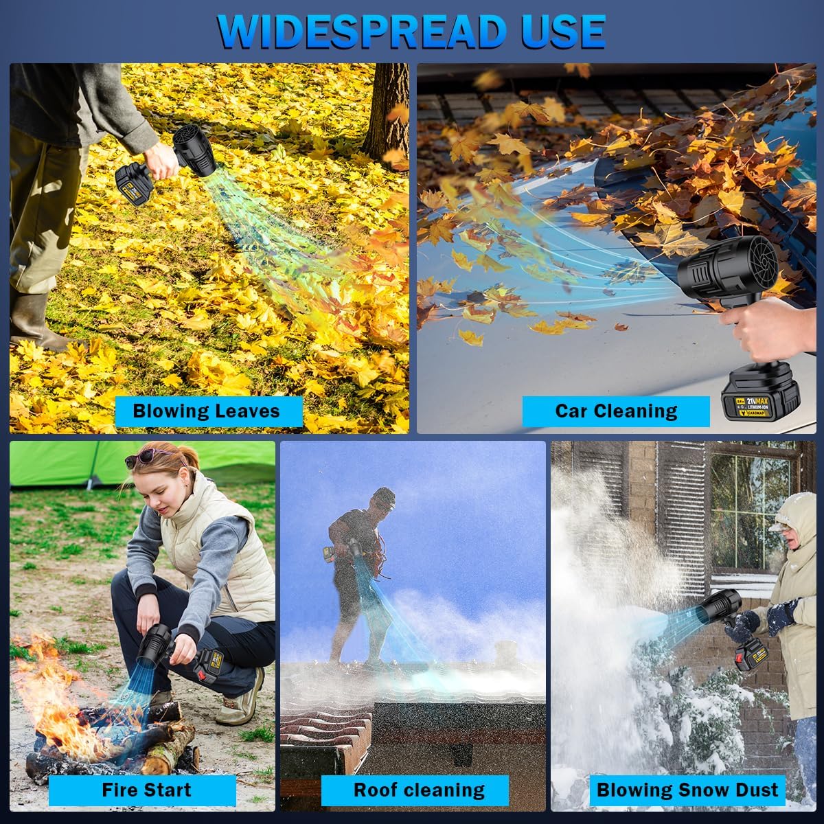 Electric Cordless Leaf Blower, Handheld Electric Leaf Blower, Mini Jet Dry Blower Fan with 2 Packs 2.6Ah Batteries and Charger, Violent Turbo Jet Blower for Lawn, Patio, Outdoors, Car, Home