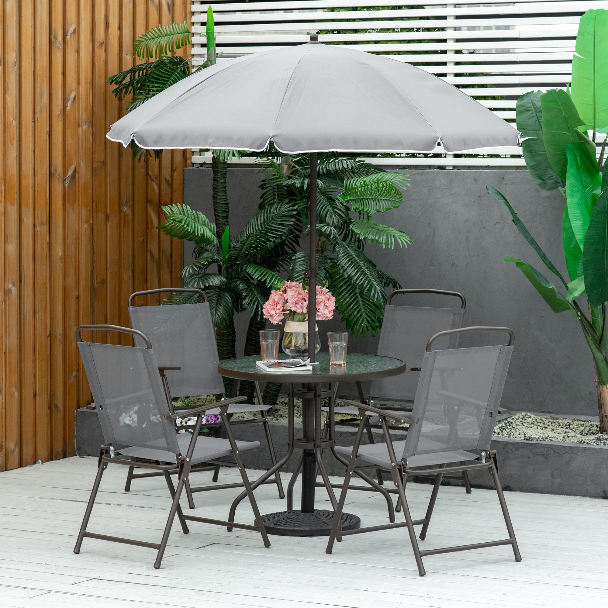 Outsunny 6 Piece Patio Dining Set for 4 with Umbrella