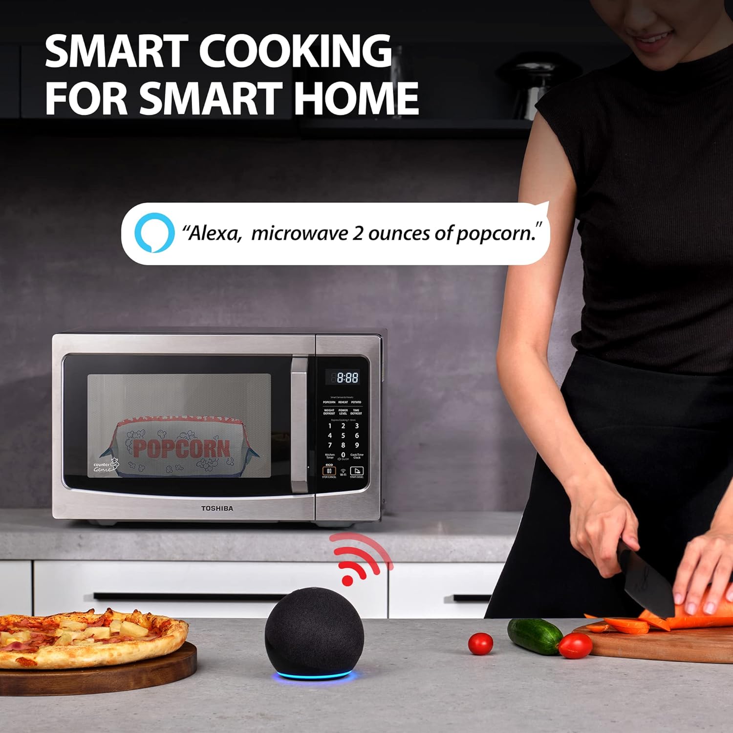 TOSHIBA 4-in-1 ML-EC42P(SS) Countertop Microwave Oven, Smart Sensor, Convection, Air Fryer Combo, Mute Function, Position Memory 13.6