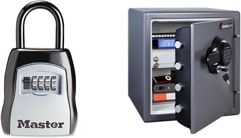 Key Lock Box, Outdoor Lock Box Bundle with SentrySafe Fireproof and Waterproof Safe, 1.23 Cubic Feet