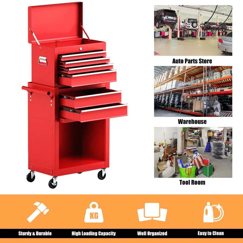 6-Drawer Rolling Tool Chest Removable Tool Storage Cabinet Toolbox Organizer with Sliding Drawers & Lock