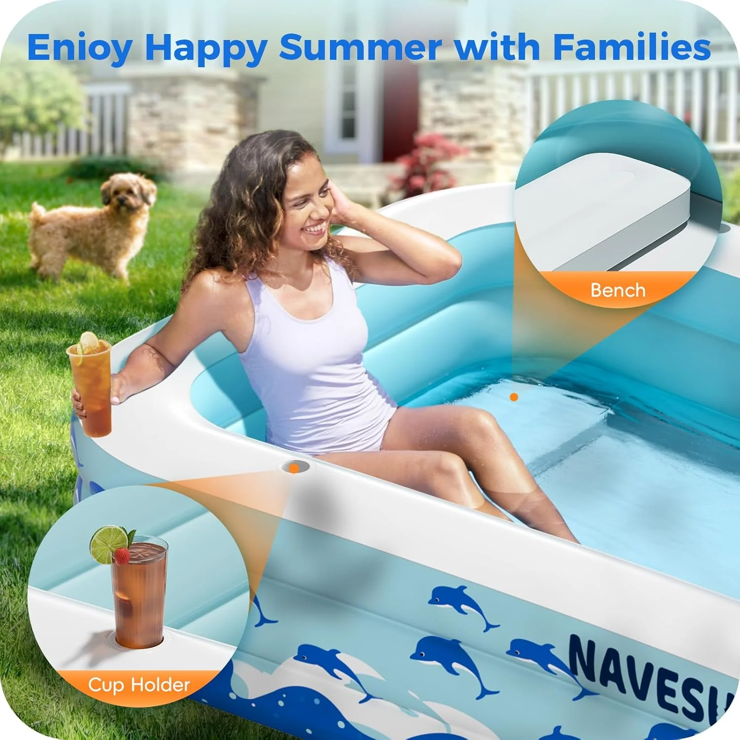 Inflatable Swimming Pool with Seats, 130