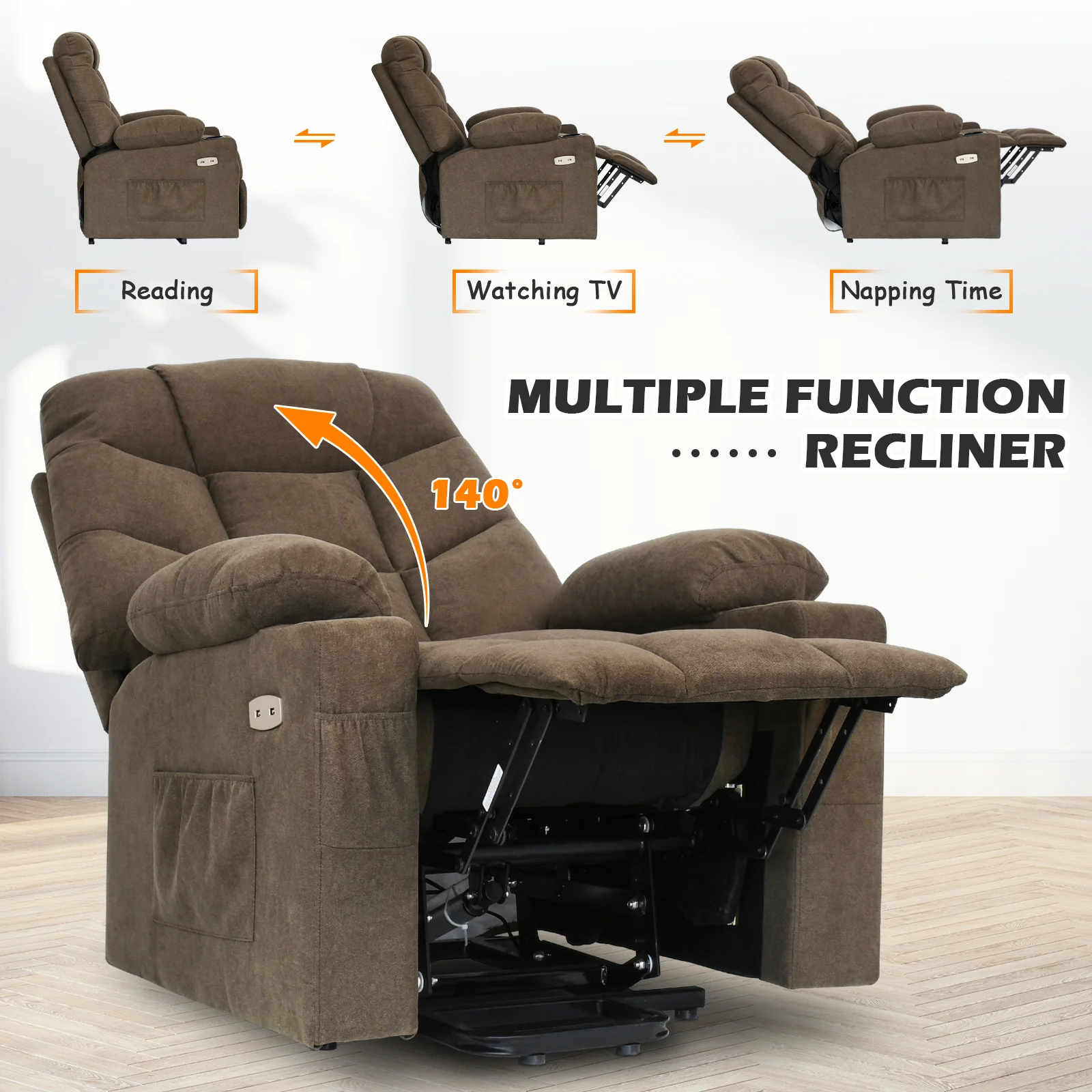 Recliner Chair 45-140 Degree tilt Brown