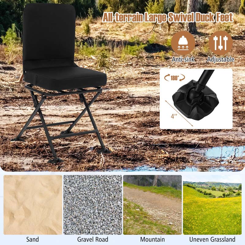360�� Swivel Hunting Blind Chair with All-Terrain Duck Feet, 330LBS Capacity, Folding Silent Deer Hunting Chair, Portable Ground Blind Chair