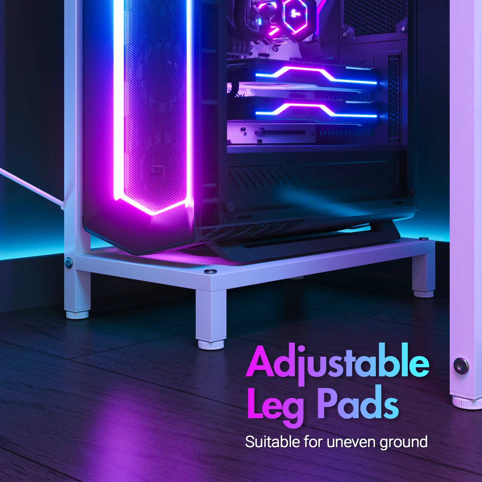 L Shaped Gaming Desk with LED Lights White